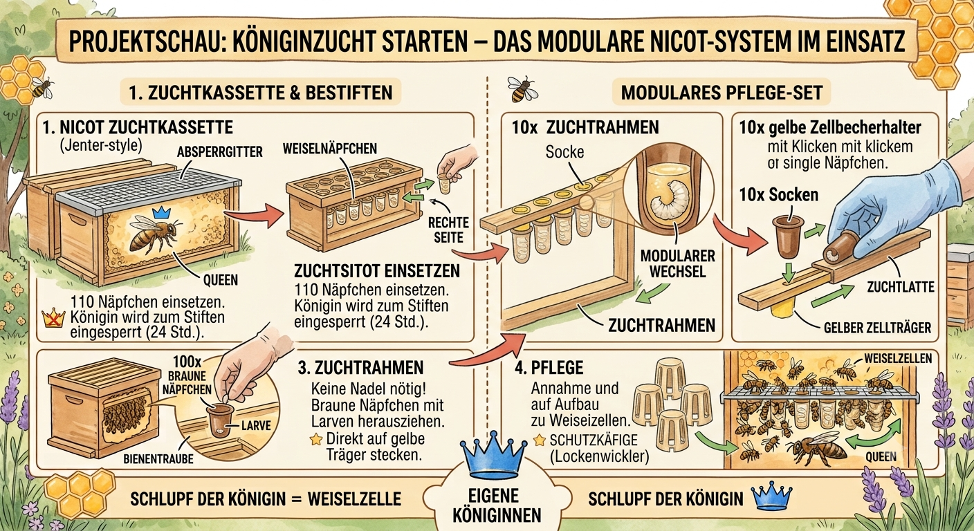 Projektschau: Der sanfte Einstieg in die Königinzucht – Warum wir auf das Nicot-System setzen